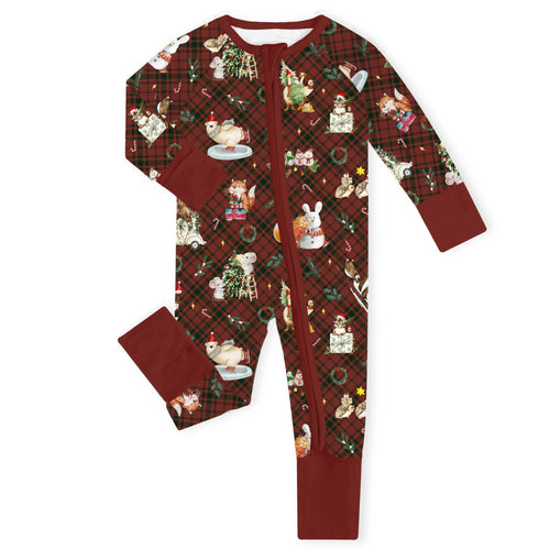 Holly Jolly Check Bamboo Zipper Romper Pajamas
