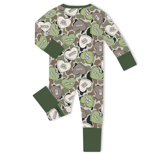 Country Camo Hearts Bamboo Zipper Romper Pajamas
