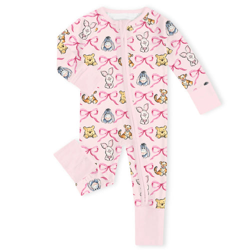 Sunny Bear and Pig Friends Bow Bamboo Zipper Romper Pajamas