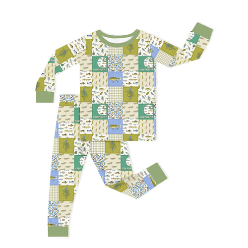 Outdoor Fishing Western Patchwork Kids Two-Piece Pajama Set