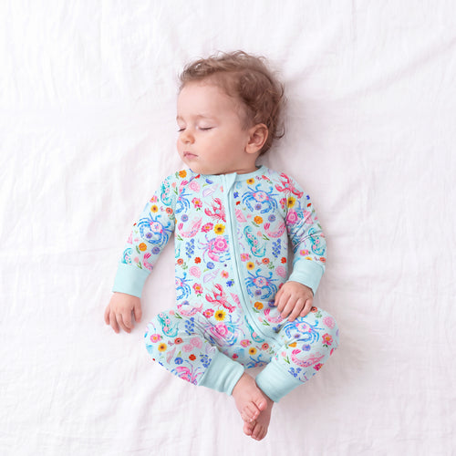Ocean Coastal Blooms Blue Bamboo Zipper Romper Pajamas