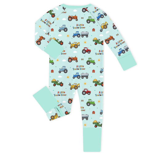 Little Tractor Driver Bamboo Zipper Romper Pajamas