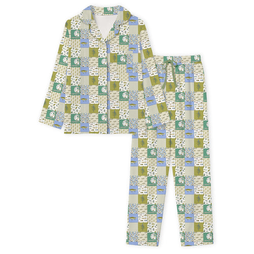 Outdoor Fishing Western Patchwork Print Bamboo Women's Pajamas Set