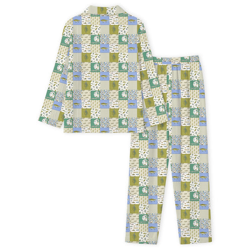 Outdoor Fishing Western Patchwork Print Bamboo Women's Pajamas Set