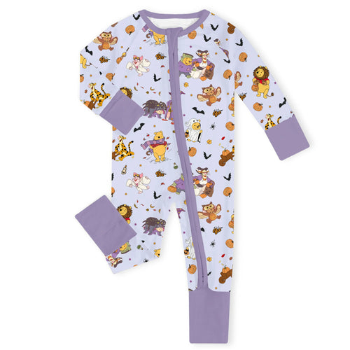 Halloween Bear Pumpkin Bat Bamboo Zipper Romper Pajamas