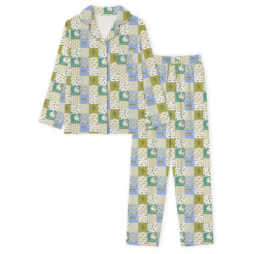 Outdoor Fishing Western Patchwork Print Bamboo Men's Pajamas Set