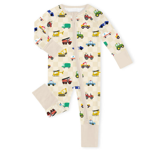City Helpers Rescue Vehicles Bamboo Zipper Romper Pajamas