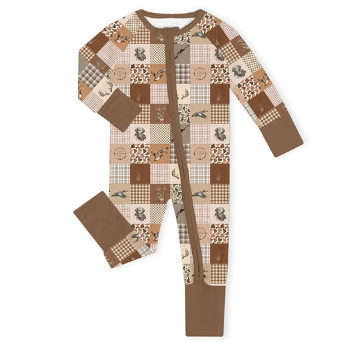 Waterfowl Hound Patchwork Bamboo Zipper Romper Pajamas