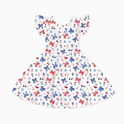 4th of July Bow Kids Bamboo Short Sleeves Dress