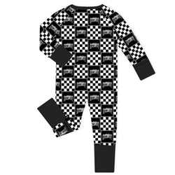 Mama's Boy Checkered Black Bamboo Zipper Romper Pajamas