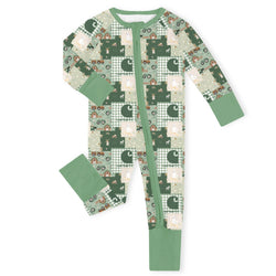 Heritage Farmstead Green Bamboo Zipper Romper Pajamas