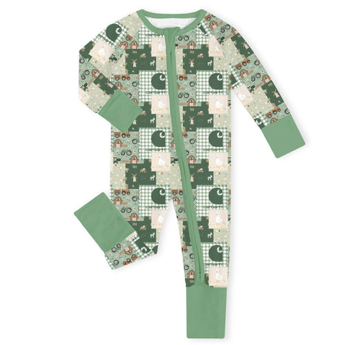Heritage Farmstead Green Bamboo Zipper Romper Pajamas
