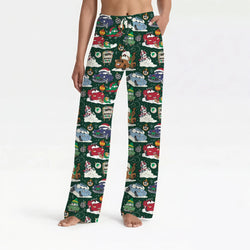 Women's Bamboo Christmas Car Snow Forest Green Stretch-Knit Pajama Pant