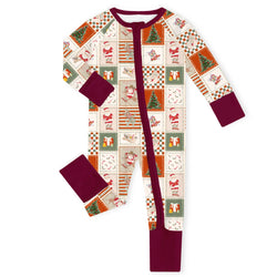 Vintage Holiday Quilt Bamboo Zipper Romper Pajamas