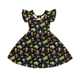Naughty Diaper Family Black Kids Bamboo Short Sleeves Dress