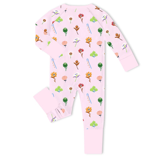 Wildflower Meadow Pink Bamboo Zipper Romper Pajamas