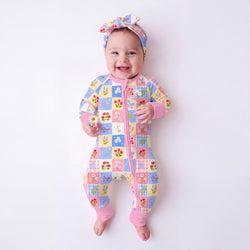 Pastel Wildflower Quilt Bamboo Zipper Romper Pajamas