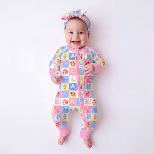 Pastel Wildflower Quilt Bamboo Zipper Romper Pajamas