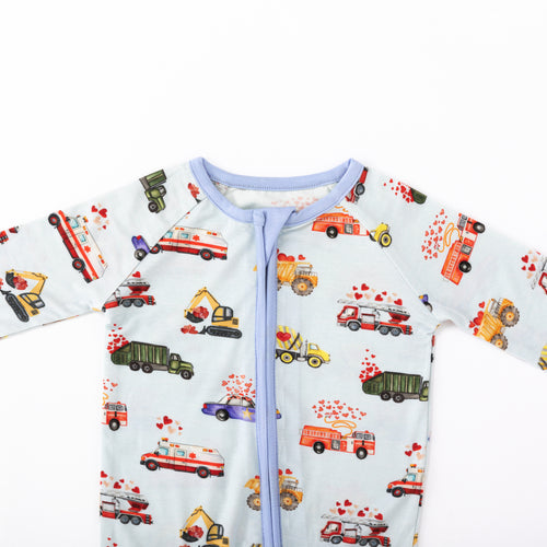 Valentine Hearts on Wheels Bamboo Zipper Romper Pajamas