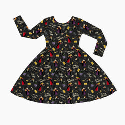 Halloween Witch Sisters Spell Kids Bamboo Long Sleeves Dress