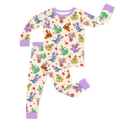 Valentine Dino Love Adventure and Hearts Kids Bamboo Two-Piece Pajama Set