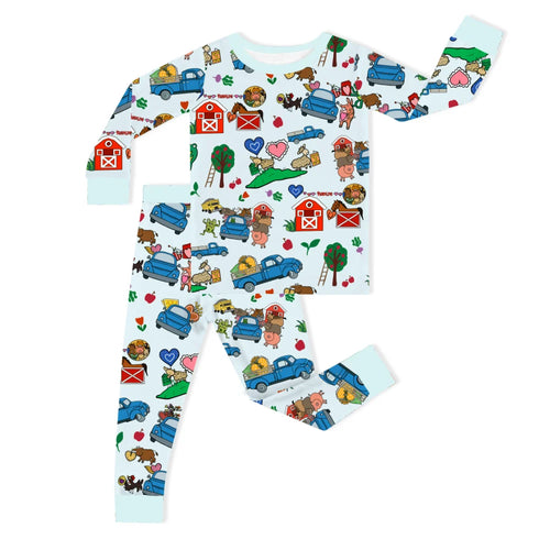 Farm Car and Animal Friends Life Kids Bamboo Two-Piece Pajama Set