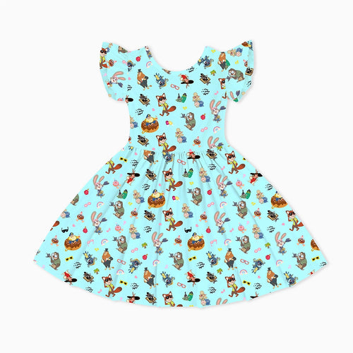 Crazy Zoo Blue Kids Bamboo Short Sleeves Dress