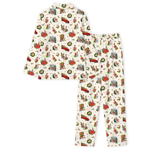 Christmas Green Face Sleigh Gift Ride and Candy Canes Print Bamboo Men's Pajamas Set