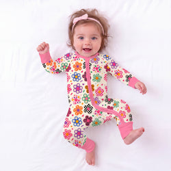 Groovy Daisy Power Pink Bamboo Zipper Romper Pajamas