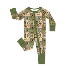 Christmas Cabin Patchwork Bamboo Zipper Romper Pajamas