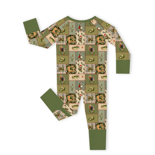 Christmas Cabin Patchwork Bamboo Zipper Romper Pajamas