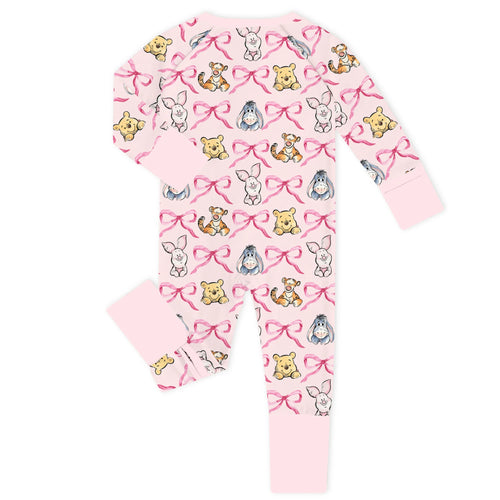 Sunny Bear and Pig Friends Bow Bamboo Zipper Romper Pajamas