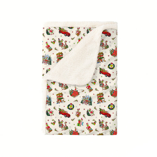 Christmas Green Face Sleigh Gift Ride and Candy Canes Bamboo Blanket