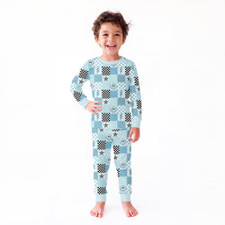 Electric Smiley Check Kids Bamboo Two-Piece Pajama Set