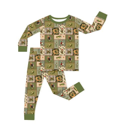 Christmas Cabin Patchwork Kids Bamboo Two-Piece Pajama Set
