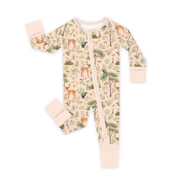 Woodland Forest Deer Meadow Dreams Cream Bamboo Zipper Romper Pajamas