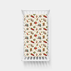 Christmas Green Face Sleigh Gift Ride and Candy Canes Bamboo Fitted Crib Sheet