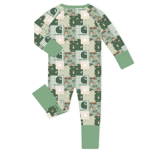 Heritage Farmstead Green Bamboo Zipper Romper Pajamas
