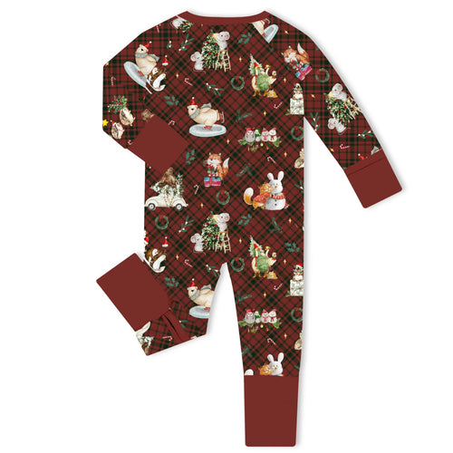 Holly Jolly Check Bamboo Zipper Romper Pajamas
