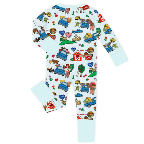 Farm Car and Animal Friends Life Bamboo Zipper Romper Pajamas
