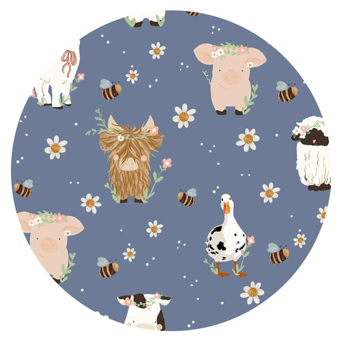 Dusty Blue Farmyard Friends Bamboo Zipper Romper Pajamas