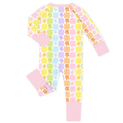 Groovy Daisy Checkerboard Bamboo Zipper Romper Pajamas