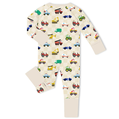 City Helpers Rescue Vehicles Bamboo Zipper Romper Pajamas