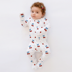 4th of July Cherry Bow Twinkling Stars Bamboo Zipper Romper Pajamas