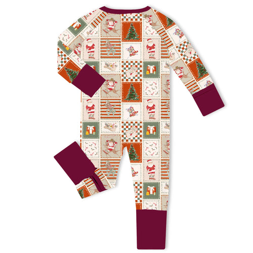 Vintage Holiday Quilt Bamboo Zipper Romper Pajamas