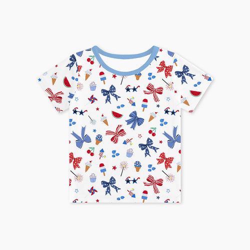 4th of July Bow Kids Bamboo Short Top T-shirt