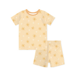 Golden Sunshine and Bloom Kids Bamboo Short Two-Piece Pajama Set
