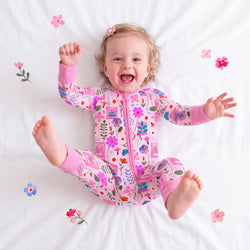 Watercolor Floral Gallery Bamboo Zipper Romper Pajamas