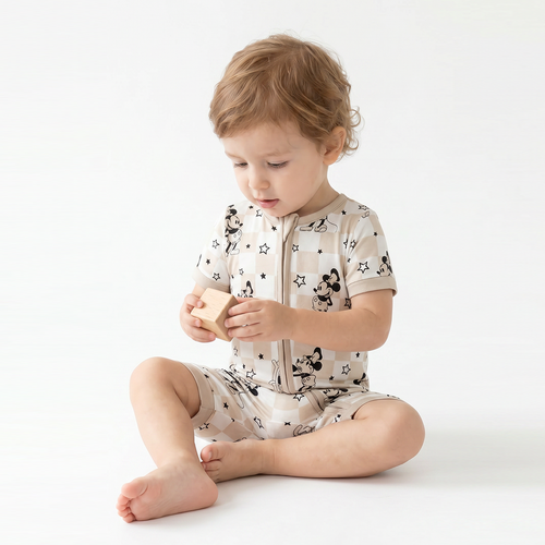 Coxswain Mouse Chessboard Pattern Bamboo Baby Shortie Romper
