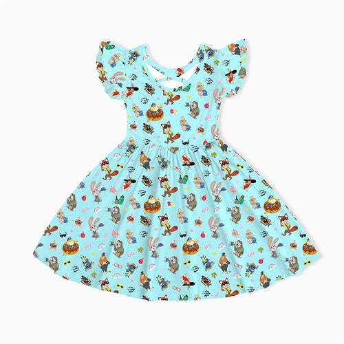 Crazy Zoo Blue Kids Bamboo Short Sleeves Dress
